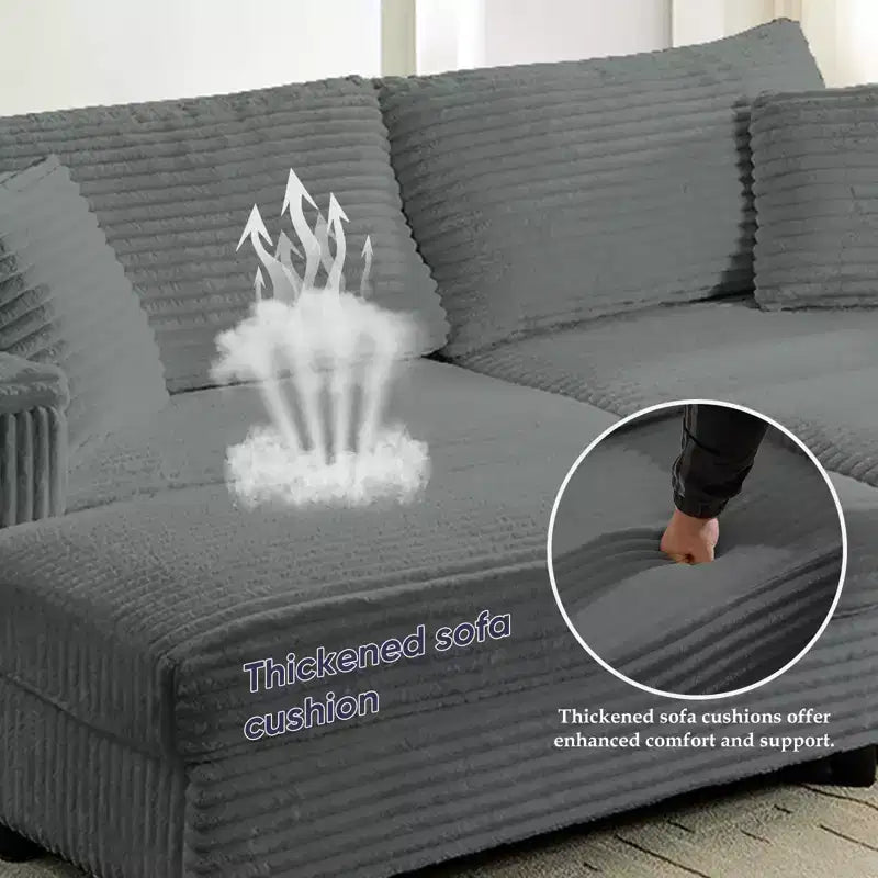 Mjkone Chaise Longue 2 Posti in Velluto a Coste con Pouf Contenitore e Bracciolo, Divanetto Imbottito Trasformabile Letto da Interno