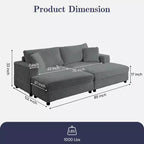 Mjkone Chaise Longue 2 Posti in Velluto a Coste con Pouf Contenitore e Bracciolo, Divanetto Imbottito Trasformabile Letto da Interno