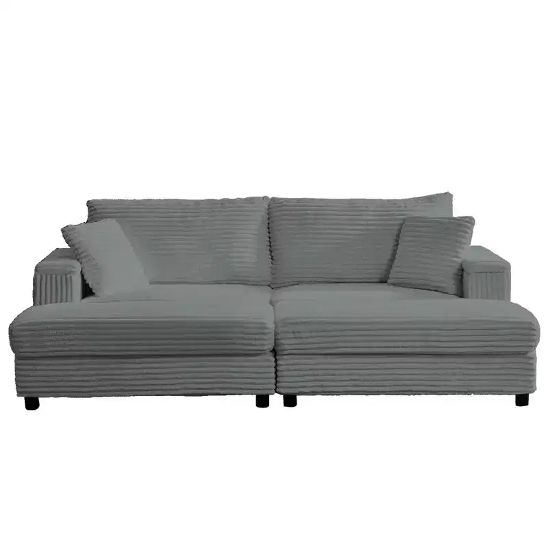 Mjkone Chaise Longue 2 Posti in Velluto a Coste con Pouf Contenitore e Bracciolo, Divanetto Imbottito Trasformabile Letto da Interno