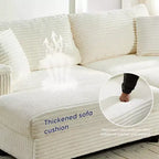 Mjkone Chaise Longue 2 Posti in Velluto a Coste con Pouf Contenitore e Bracciolo, Divanetto Imbottito Trasformabile Letto da Interno