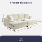 Mjkone Chaise Longue 2 Posti in Velluto a Coste con Pouf Contenitore e Bracciolo, Divanetto Imbottito Trasformabile Letto da Interno