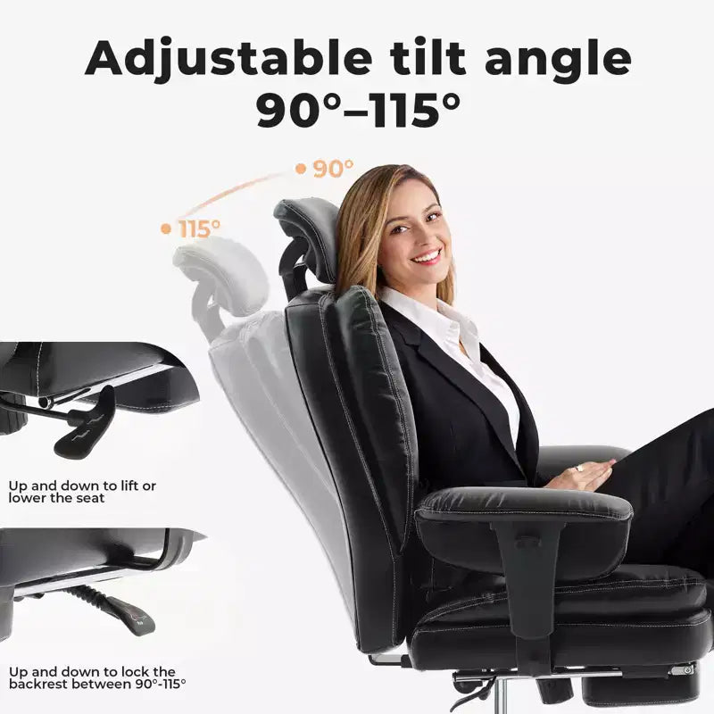 Sedia da ufficio in pelle PU, sedia da computer con supporto lombare e schienale alto, sedia da scrivania ergonomica con poggiatesta sollevabile