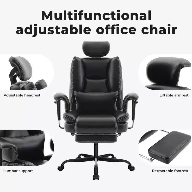 Sedia da ufficio in pelle PU, sedia da computer con supporto lombare e schienale alto, sedia da scrivania ergonomica con poggiatesta sollevabile