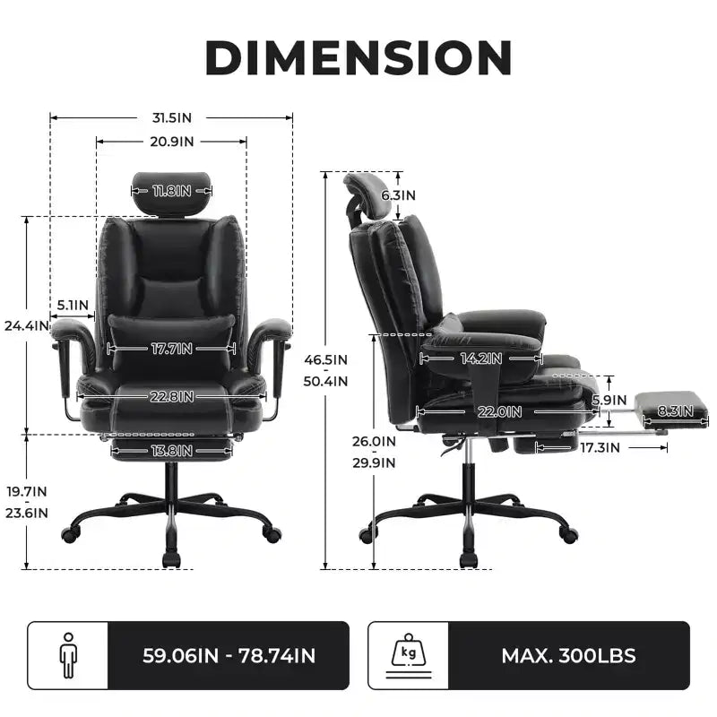 Sedia da ufficio in pelle PU, sedia da computer con supporto lombare e schienale alto, sedia da scrivania ergonomica con poggiatesta sollevabile