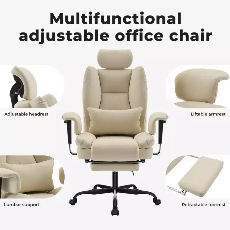Sedia da ufficio in pelle PU, sedia da computer con supporto lombare e schienale alto, sedia da scrivania ergonomica con poggiatesta sollevabile