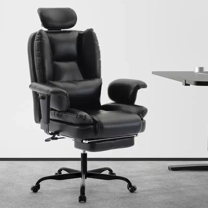 Sedia da ufficio in pelle PU, sedia da computer con supporto lombare e schienale alto, sedia da scrivania ergonomica con poggiatesta sollevabile