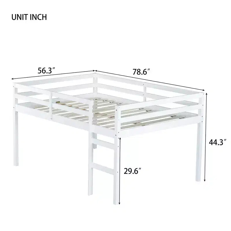 MAYEERTY Letto a soppalco in legno di gomma con scaletta di sicurezza Bianco