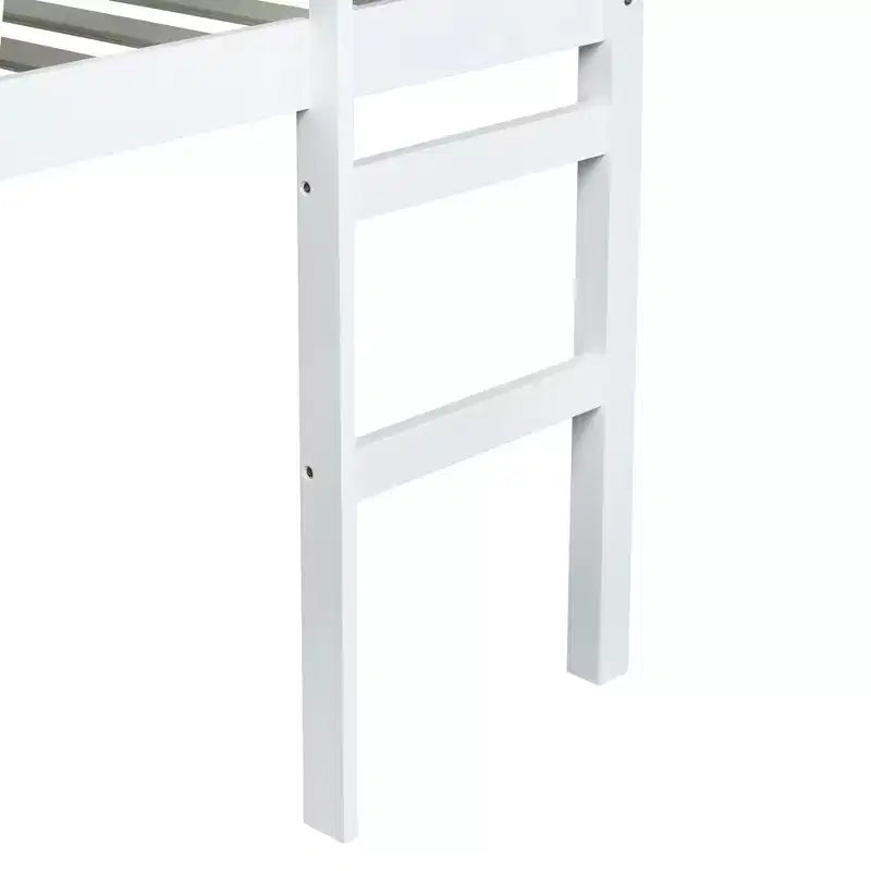 MAYEERTY Letto a soppalco in legno di gomma con scaletta di sicurezza Bianco