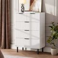 DobleePy 5-Drawer White Fluted Dresser, Modern Tall Chest with Metal Legs for Bedroom, Living Room, Home Office, Hallway