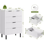 Commode à 5 tiroirs DobleePy blanche cannelée, commode haute moderne avec pieds en métal pour chambre, salon, bureau à domicile, couloir