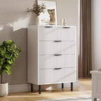 Commode à 5 tiroirs DobleePy blanche cannelée, commode haute moderne avec pieds en métal pour chambre, salon, bureau à domicile, couloir