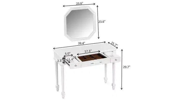 Coiffeuse ModernLuxe avec miroir, tiroirs et plateau de rangement pour bijoux, table de maquillage blanche, coiffeuse peu encombrante