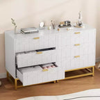 Acekool Cassettiera a 3 Cassetti, Comò Moderno con Gambe in Metallo Dorato, Mobile Contenitore Intagliato per Camera da Letto, Soggiorno, Ingresso