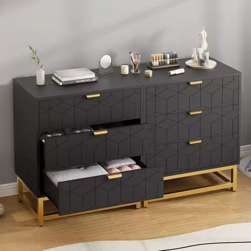 Acekool Cassettiera a 3 Cassetti, Comò Moderno con Gambe in Metallo Dorato, Mobile Contenitore Intagliato per Camera da Letto, Soggiorno, Ingresso