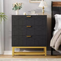 Acekool 3 Drawer Dresser, Modern Chest with Gold Metal Legs, Carved Panel Storage Cabinet Organizer for Bedroom Living Room Hallway