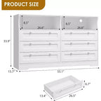 Acekool Cassettiera a 6 cassetti da 55 pollici con presa di corrente e luci a LED, grande cassettiera moderna, mobile TV ampio per camera da letto, soggiorno, corridoio