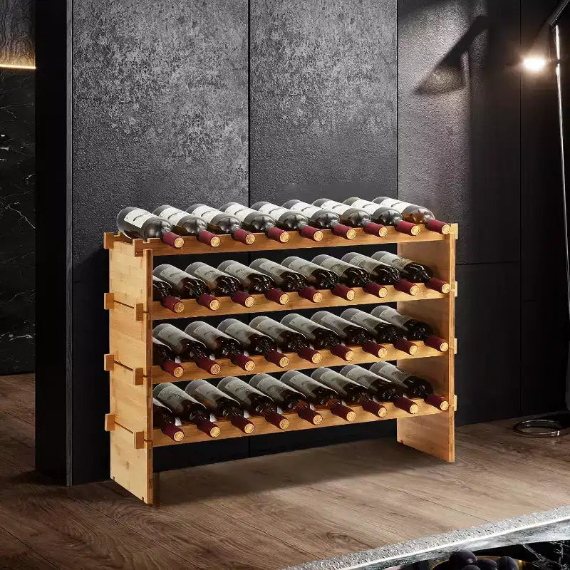 GustoWave Freestanding Wine Racks, Wine Holder Stand for Kitchen, Living Room, Natural
