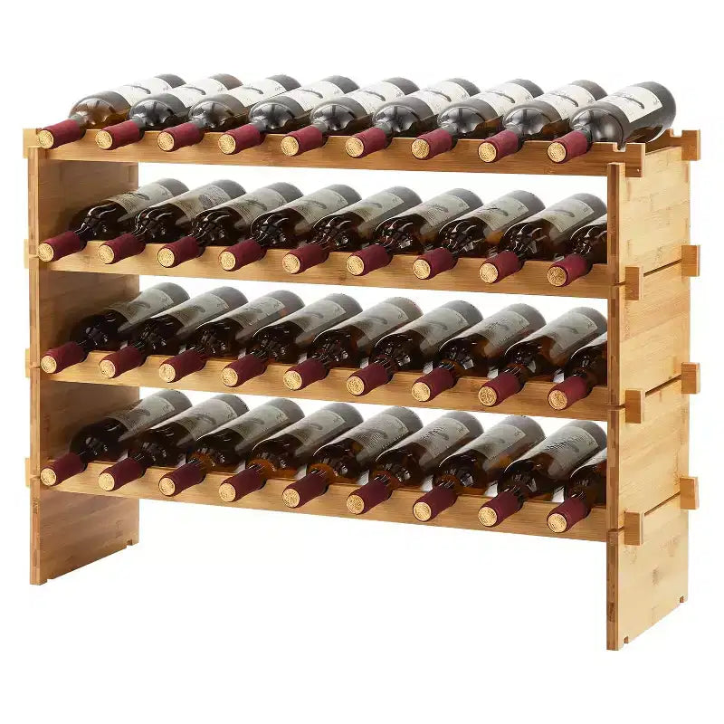 Porte-bouteilles à vin sur pied GustoWave pour cuisine, salon, naturel