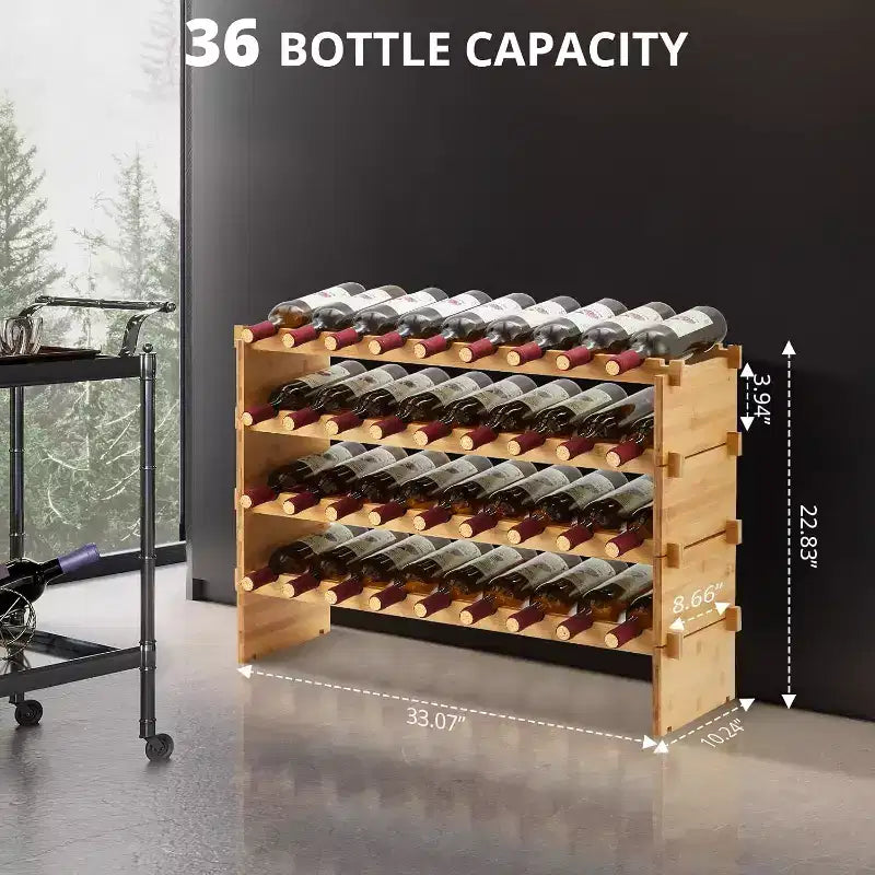 Porte-bouteilles à vin sur pied GustoWave pour cuisine, salon, naturel