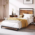 Metal Platform Bed Frame with Wooden Headboard and Footboard - Bed Frame Mattress Foundation, Easy to Assemble, No Noise