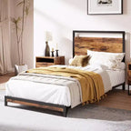Metal Platform Bed Frame with Wooden Headboard and Footboard - Bed Frame Mattress Foundation, Easy to Assemble, No Noise