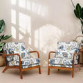 Chaises d'appoint florales du milieu du siècle, ensemble de 2, avec structure en bois d'hévéa massif pour salon