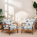 Chaises d'appoint florales du milieu du siècle, ensemble de 2, avec structure en bois d'hévéa massif pour salon