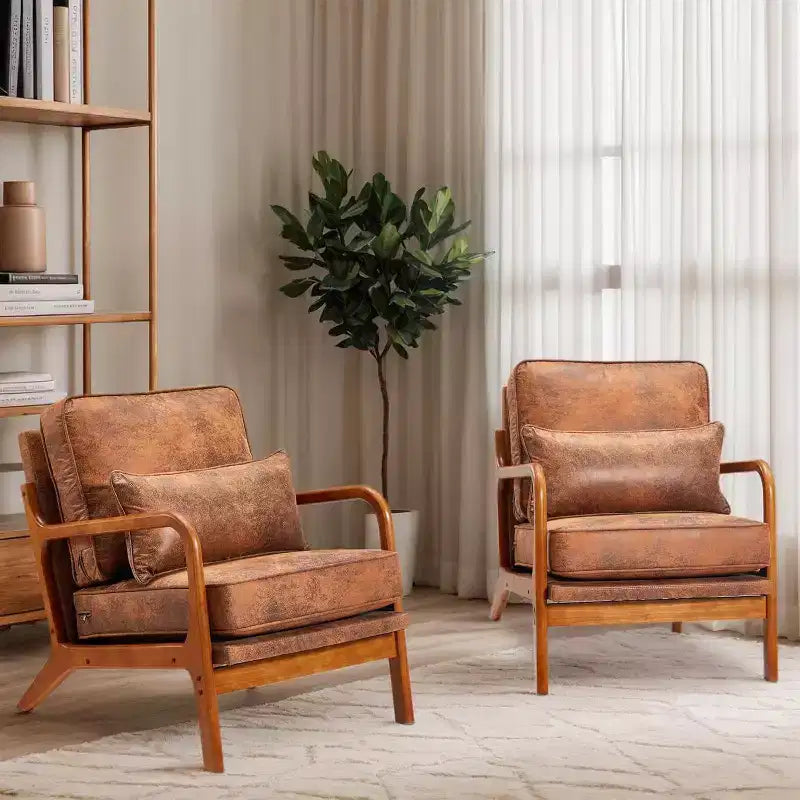 Sedie di design floreale-Mid-Century Modern, set da 2, con struttura in legno massello di caucciù, per soggiorno