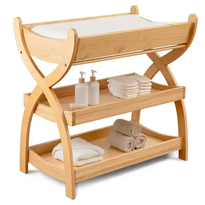 Comfy Cubs Baby Changing Table - Sturdy Wood Construction, Timeless Look with Two Open Shelves for Infant Essentials