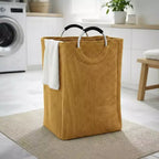 Evideco French Home Goods Corduroy Laundry Basket 55L Mustard Yellow