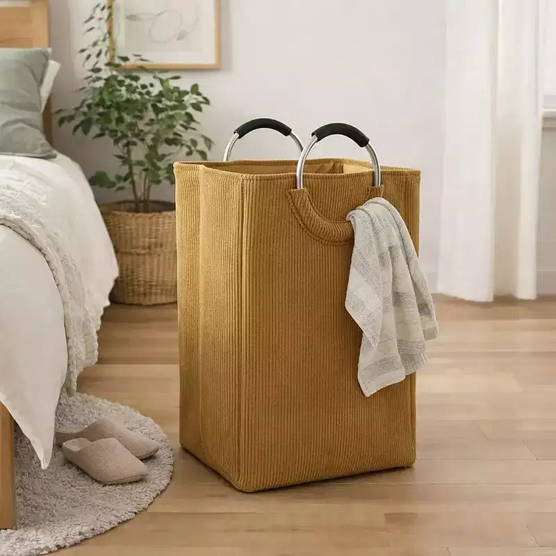Evideco Cesto Portabiancheria in Velluto a Coste 55L Giallo Senape per la Casa