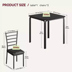 Set Tavolo e Sedie 3 Pezzi per Spazi Piccoli, Sala da Pranzo Cucina, Set Dinette Moderno da Interno per 2 Persone, Set Tavolo da Pranzo Quadrato per Dinette