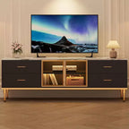 65 Inch TV Stand with LED Lights, Modern Entertainment Center with 4 Drawers & Shelves & Glass Doors, TV Console Table for 55/65/75 Inch TV
