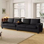 4-seater Corduroy Sofa Couch 133 Modern Sofa with USB Ports, Hidden Storage Arms, Flip-Top Cup Holders for Living Room, Black