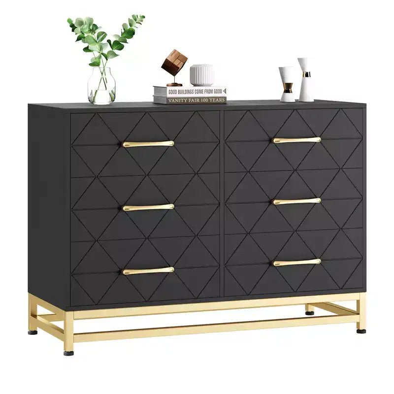 CuisinSmart 6 Drawer Dresser, Chest of Drawers for Bedroom, Metal Handles and Legs, for Bedroom, Living Room, Entryway, Space Saving