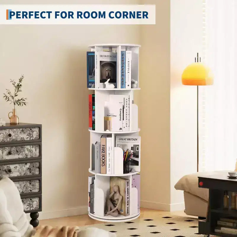 Libreria girevole a 4 livelli, libreria girevole per piccoli spazi, organizer a scaffale da pavimento con display a 360° per camera da letto e soggiorno