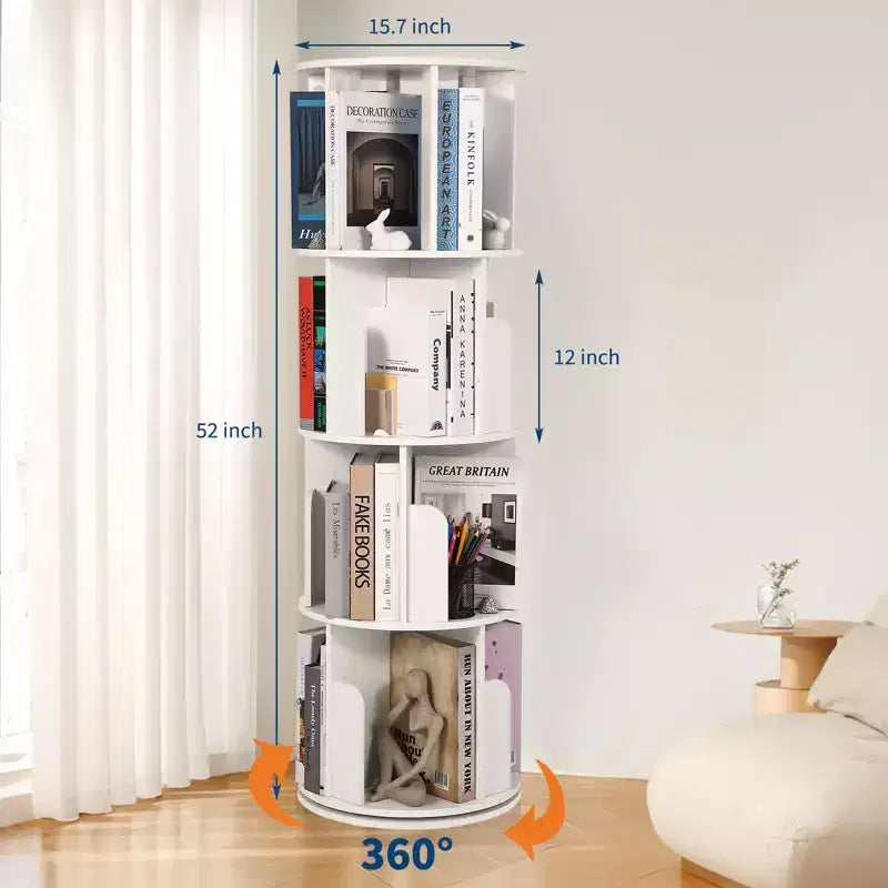 Libreria girevole a 4 livelli, libreria girevole per piccoli spazi, organizer a scaffale da pavimento con display a 360° per camera da letto e soggiorno