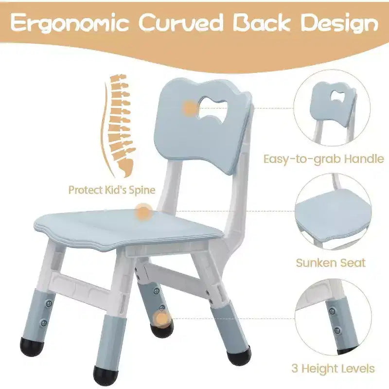 Lot de 2 chaises CuisinSmart pour enfants, chaises réglables en hauteur pour enfants garçons filles de 2 à 6 ans, pour salle de classe, crèche, gris-bleu