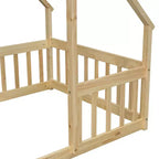 MAYEERTY Letto a pavimento singolo a forma di casetta in legno con recinzione e sponde, Beige