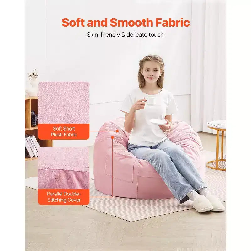 Poltrona Sacco VEVOR, Poltrona Sacco Rotonda da 90 cm con Rivestimento Rimovibile e Lavabile, Imbottita in Memory Foam 25D con Velluto Olandese Morbido e Liscio, Rosa