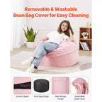 Poltrona Sacco VEVOR, Poltrona Sacco Rotonda da 90 cm con Rivestimento Rimovibile e Lavabile, Imbottita in Memory Foam 25D con Velluto Olandese Morbido e Liscio, Rosa