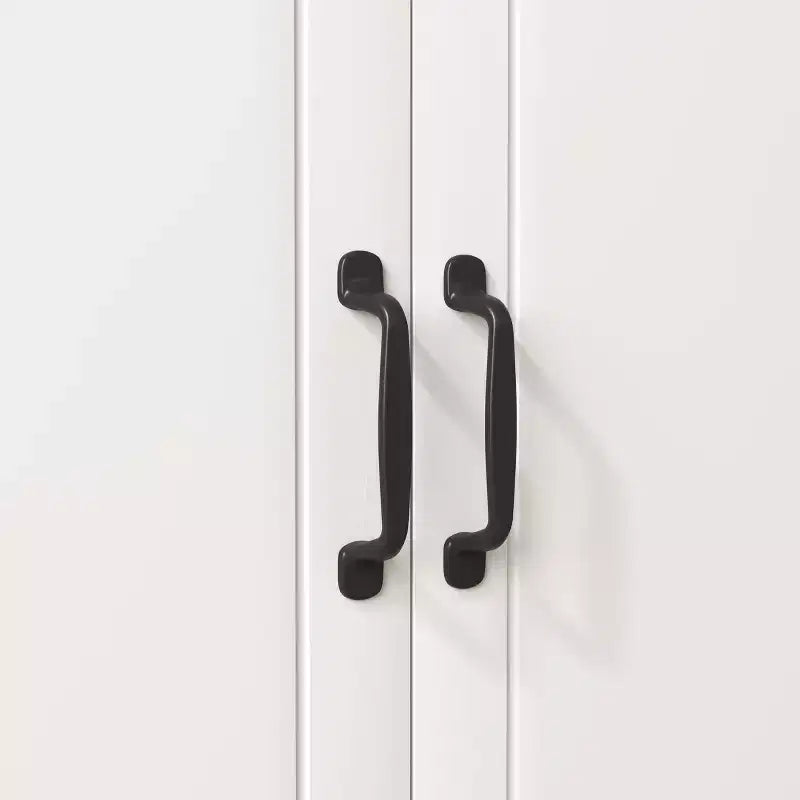 MAYEERTY Mobiletto da cucina in legno bianco, dispensa, mobile microonde con ante in vetro a telaio e cassetto