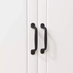 MAYEERTY Mobiletto da cucina in legno bianco, dispensa, mobile microonde con ante in vetro a telaio e cassetto