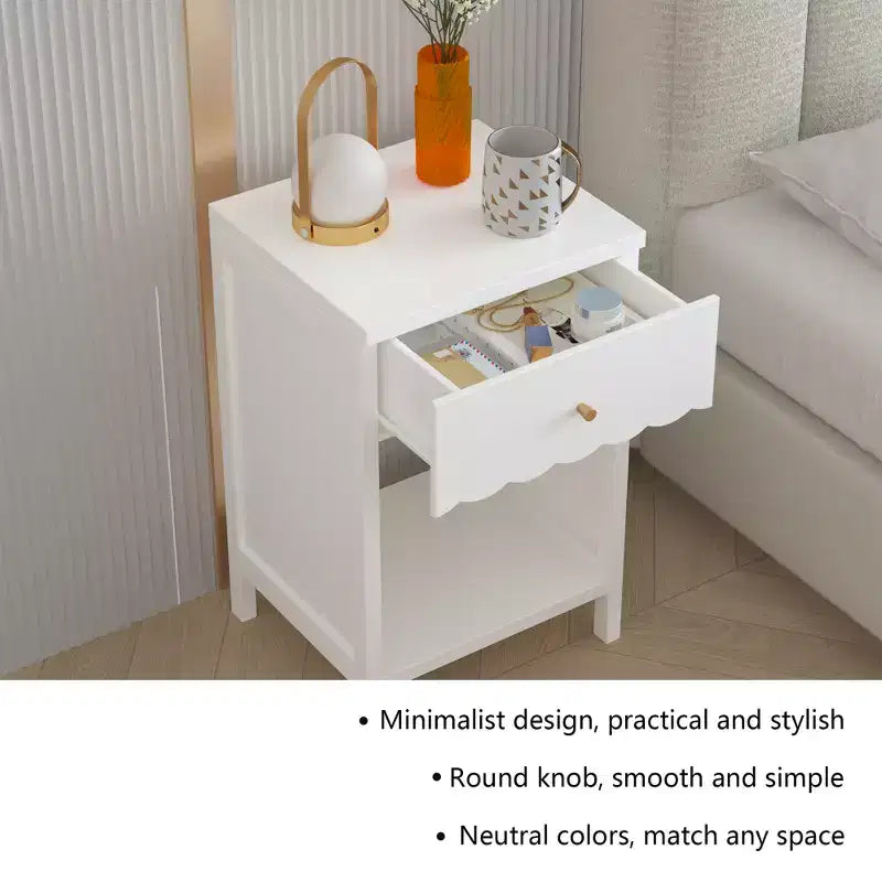 ModernLuxe Comodino per bambini, Comodino in legno, Tavolino da divano bianco con cassetto
