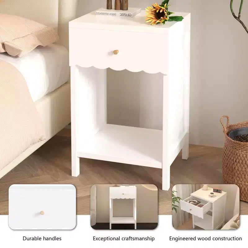 ModernLuxe Comodino per bambini, Comodino in legno, Tavolino da divano bianco con cassetto