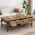 41 Wood Coffee Table with 2 Storage Drawers, Rustic Rectangular Living Room Tables w/Storage Shelf, Wooden Center Table for Living Room Office