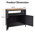 Meuble de rangement extérieur, table de bar en rotin résistant aux intempéries avec deux portes, coffre de rangement en osier pour patio, table de bar de jardin résistante aux intempéries