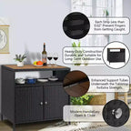 Meuble de rangement extérieur, table de bar en rotin résistant aux intempéries avec deux portes, coffre de rangement en osier pour patio, table de bar de jardin résistante aux intempéries