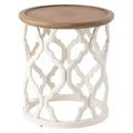 COZAYH Rustic Round End Table with Wood Tray Top Side Table for Living Room or Bedroom Small Furniture Piece 17.75 x 20 Inches, White