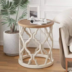 COZAYH Tavolino da Salotto Rotondo Rustico con Vassoio in Legno, Tavolino Laterale per Soggiorno o Camera da Letto Piccolo Mobile 17.75 x 20 Pollici, Bianco